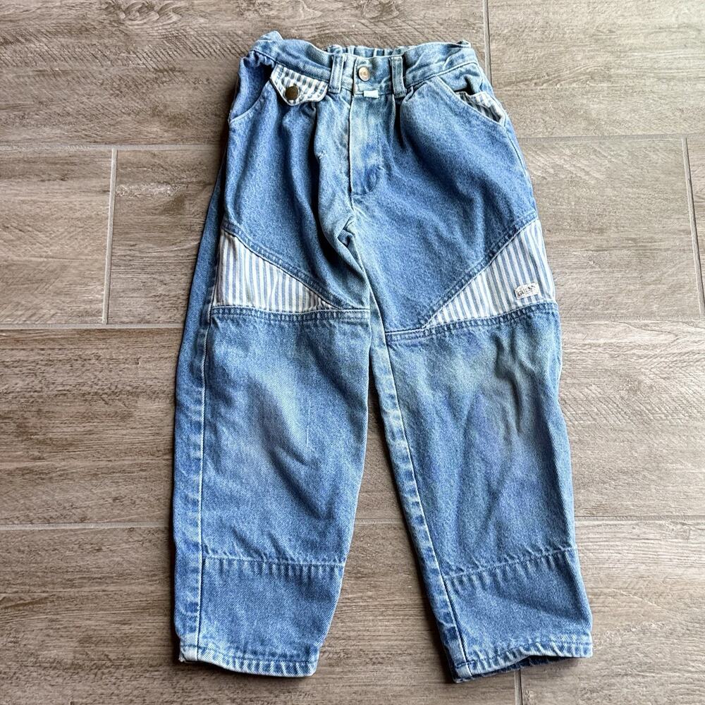 Vtg 80s 90s GUESS Georges Marciano Kids Jeans 6 Striped Panel Pleated USA Made
